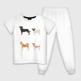 Детская пижама хлопок с принтом акита джек белый в Новосибирске, 100% хлопок |  брюки и футболка прямого кроя, без карманов, на брюках мягкая резинка на поясе и по низу штанин
 | Тематика изображения на принте: акита | джек рассел | мопс | песокафе | ротвейлер | собаки