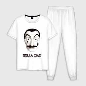 Мужская пижама хлопок с принтом BELLA CIAO в Новосибирске, 100% хлопок | брюки и футболка прямого кроя, без карманов, на брюках мягкая резинка на поясе и по низу штанин
 | bella ciao | бумажный дома | деньги | сериал