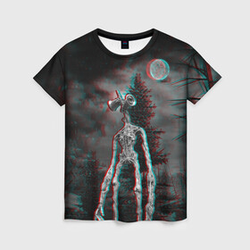 Женская футболка 3D с принтом Siren Head Horror  в Новосибирске, 100% полиэфир ( синтетическое хлопкоподобное полотно) | прямой крой, круглый вырез горловины, длина до линии бедер | glitch | glitch siren head | rgb | siren head | sirena | глитч | глич | ретро | сирейноголовый | сирена | сиреноголовый