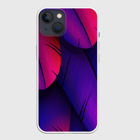 Чехол для iPhone 13 с принтом Tropics в Новосибирске,  |  | purple | абстрактный | абстракция | геометрический рисунок | геометрия | индиго | корея | кружево | листья | лого | неон | неоновая | неоновое | неоновые листья | неоновый | пальмы | рисунок | текстура