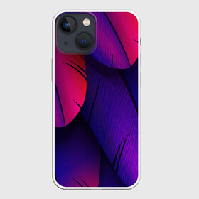 Чехол для iPhone 13 mini с принтом Tropics в Новосибирске,  |  | purple | абстрактный | абстракция | геометрический рисунок | геометрия | индиго | корея | кружево | листья | лого | неон | неоновая | неоновое | неоновые листья | неоновый | пальмы | рисунок | текстура