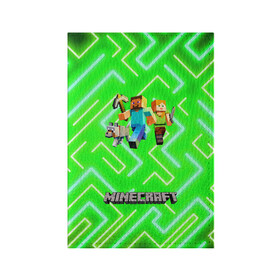 Обложка для паспорта матовая кожа с принтом Майнкрафт / Minecraft в Новосибирске, натуральная матовая кожа | размер 19,3 х 13,7 см; прозрачные пластиковые крепления | alex | creeper | dungeons | minecraft | piggy | steve | алекс | бой | гаст | герои | детские | зелень | зомби | крипер | логотипигры | майнкрафт | мобы | неоновый | песочница | пигги | пиксельный | подземелья | популярные