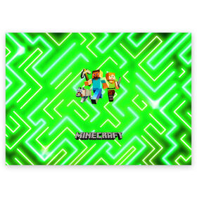 Поздравительная открытка с принтом Майнкрафт / Minecraft в Новосибирске, 100% бумага | плотность бумаги 280 г/м2, матовая, на обратной стороне линовка и место для марки
 | alex | creeper | dungeons | minecraft | piggy | steve | алекс | бой | гаст | герои | детские | зелень | зомби | крипер | логотипигры | майнкрафт | мобы | неоновый | песочница | пигги | пиксельный | подземелья | популярные