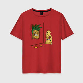 Женская футболка хлопок Oversize с принтом Пицца с ананасами в Новосибирске, 100% хлопок | свободный крой, круглый ворот, спущенный рукав, длина до линии бедер
 | broken door | evil | here pineapple | heres johhny | heres pineapple | parody | pineapple | pizza | rage | raging | а вот и ананас | а вот и джонни | ананас | злобная | злобный | нож | пародия | пицца | с ножом | сияние | сломал дверь | через дв