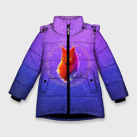 Зимняя куртка для девочек 3D с принтом MAGIC FOX в Новосибирске, ткань верха — 100% полиэстер; подклад — 100% полиэстер, утеплитель — 100% полиэстер. | длина ниже бедра, удлиненная спинка, воротник стойка и отстегивающийся капюшон. Есть боковые карманы с листочкой на кнопках, утяжки по низу изделия и внутренний карман на молнии. 

Предусмотрены светоотражающий принт на спинке, радужный светоотражающий элемент на пуллере молнии и на резинке для утяжки. | animal | для девушек | для детей | для парней | лиса | мистика