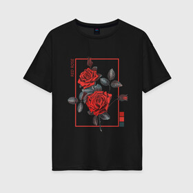 Женская футболка хлопок Oversize с принтом Red Rose в Новосибирске, 100% хлопок | свободный крой, круглый ворот, спущенный рукав, длина до линии бедер
 | flowers | wisteria flowers | букет | природа | растения | ретро | роза | цветок | цветы