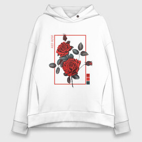 Женское худи Oversize хлопок с принтом Red Rose в Новосибирске, френч-терри — 70% хлопок, 30% полиэстер. Мягкий теплый начес внутри —100% хлопок | боковые карманы, эластичные манжеты и нижняя кромка, капюшон на магнитной кнопке | flowers | wisteria flowers | букет | природа | растения | ретро | роза | цветок | цветы