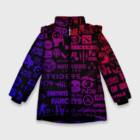Зимняя куртка для девочек 3D с принтом Лучшие Игры 2014-2021 в Новосибирске, ткань верха — 100% полиэстер; подклад — 100% полиэстер, утеплитель — 100% полиэстер. | длина ниже бедра, удлиненная спинка, воротник стойка и отстегивающийся капюшон. Есть боковые карманы с листочкой на кнопках, утяжки по низу изделия и внутренний карман на молнии. 

Предусмотрены светоотражающий принт на спинке, радужный светоотражающий элемент на пуллере молнии и на резинке для утяжки. | Тематика изображения на принте: brawl stars | crysis | cs.csgo.fortnite | cyberpunk | cyberpunk2077 | diablo | doom | dota | dota 2 | gta | minecraft | resident evil | sally face | sans | stalker | the last | the witcher | undertale | valorant | watch dogs | wot | бравл | 