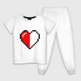 Детская пижама хлопок с принтом Майнкрафт серце в Новосибирске, 100% хлопок |  брюки и футболка прямого кроя, без карманов, на брюках мягкая резинка на поясе и по низу штанин
 | minecraft | любовь | майнкрафт | пиксель | половинка | сердце