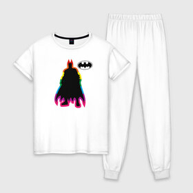 Женская пижама хлопок с принтом Rainbow Batman в Новосибирске, 100% хлопок | брюки и футболка прямого кроя, без карманов, на брюках мягкая резинка на поясе и по низу штанин | batman | dc pride | justice league | pride | vdosadir | бэтмен | лига справедливости | прайд | радуга