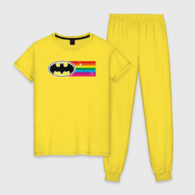 Женская пижама хлопок с принтом Batman Rainbow Logo в Новосибирске, 100% хлопок | брюки и футболка прямого кроя, без карманов, на брюках мягкая резинка на поясе и по низу штанин | batman | dc pride | justice league | pride | vdosadir | бэтмен | лига справедливости | прайд | радуга