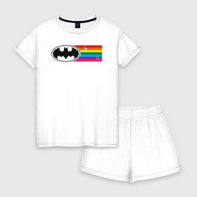 Женская пижама с шортиками хлопок с принтом Batman Rainbow Logo в Новосибирске, 100% хлопок | футболка прямого кроя, шорты свободные с широкой мягкой резинкой | batman | dc pride | justice league | pride | vdosadir | бэтмен | лига справедливости | прайд | радуга