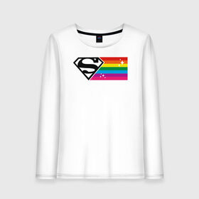 Женский лонгслив хлопок с принтом Superman Rainbow Logo в Новосибирске, 100% хлопок |  | dc pride | justice league | pride | superman | vdosadir | лига справедливости | прайд | радуга | супермен