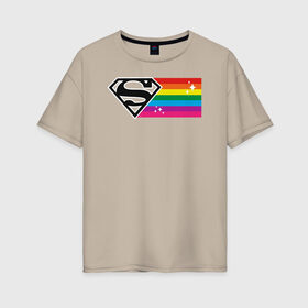 Женская футболка хлопок Oversize с принтом Superman Rainbow Logo в Новосибирске, 100% хлопок | свободный крой, круглый ворот, спущенный рукав, длина до линии бедер
 | dc pride | justice league | pride | superman | vdosadir | лига справедливости | прайд | радуга | супермен