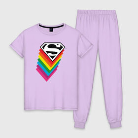 Женская пижама хлопок с принтом Superman Logo в Новосибирске, 100% хлопок | брюки и футболка прямого кроя, без карманов, на брюках мягкая резинка на поясе и по низу штанин | dc pride | justice league | pride | superman | vdosadir | лига справедливости | прайд | радуга | супермен