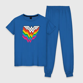 Женская пижама хлопок с принтом Wonder Woman Logo в Новосибирске, 100% хлопок | брюки и футболка прямого кроя, без карманов, на брюках мягкая резинка на поясе и по низу штанин | dc pride | justice league | pride | vdosadir | wonder woman | лига справедливости | прайд | радуга | чудо женщина
