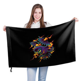 Флаг 3D с принтом Огненная Сова в Новосибирске, 100% полиэстер | плотность ткани — 95 г/м2, размер — 67 х 109 см. Принт наносится с одной стороны | искры | огонь | потерялся | птица | сова