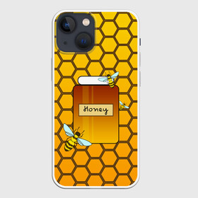 Чехол для iPhone 13 mini с принтом Сладкий мёд в Новосибирске,  |  | желтый | мед | насекомое | пчела | сладкий | соты | улей