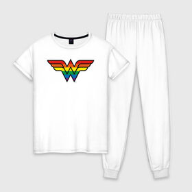Женская пижама хлопок с принтом Wonder Woman Logo в Новосибирске, 100% хлопок | брюки и футболка прямого кроя, без карманов, на брюках мягкая резинка на поясе и по низу штанин | dc pride | justice league | pride | vdosadir | wonder woman | лига справедливости | прайд | радуга | чудо женщина