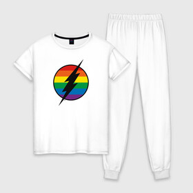 Женская пижама хлопок с принтом Flash Logo в Новосибирске, 100% хлопок | брюки и футболка прямого кроя, без карманов, на брюках мягкая резинка на поясе и по низу штанин | dc pride | flash | justice league | pride | vdosadir | лига справедливости | прайд | радуга | флэш