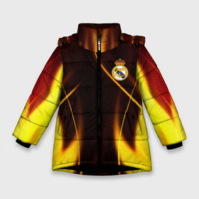 Зимняя куртка для девочек 3D с принтом Real Madrid Реал Мадрид в Новосибирске, ткань верха — 100% полиэстер; подклад — 100% полиэстер, утеплитель — 100% полиэстер. | длина ниже бедра, удлиненная спинка, воротник стойка и отстегивающийся капюшон. Есть боковые карманы с листочкой на кнопках, утяжки по низу изделия и внутренний карман на молнии. 

Предусмотрены светоотражающий принт на спинке, радужный светоотражающий элемент на пуллере молнии и на резинке для утяжки. | azar | beil | benzema | fc | foot | football | junior | marselo | ramos | real madrid | азар | бейл | бензема | бэйл | джуниор | жуниор | йович | марсело | марцел | рамос | реал | реал мадрид | серхио рамос | спортивная | фк | футбол