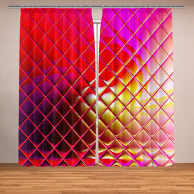 Фотошторы с принтом Зеркальная сетка в Новосибирске, Блэкаут (светозащита 90%) / Габардин (светозащита 40% | 2 полотна шириной по 145 см; Высота 200-300 см; Крепление: шторная лента (на крючки); | зеркало | искажение | красный | оранжевый | розовый | сетка | стекло | фиолетовый