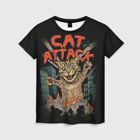 Женская футболка 3D с принтом Нападение гигантского котика в Новосибирске, 100% полиэфир ( синтетическое хлопкоподобное полотно) | прямой крой, круглый вырез горловины, длина до линии бедер | attack | attacks | big | cat | cats | catzilla | city | cute | flame | flames | kaiju | kitten | kitty | атака | атакует | большой | город | кайдзю | катастрофа | кот | котенок | котзилла | котик | котострофа | милый | нападает | огонь | огро