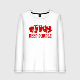 Женский лонгслив хлопок с принтом Deep Purple в Новосибирске, 100% хлопок |  | deep purple | альбом | гловер | группа | дееп | деп | ди | дип | диперпл | дипперпл | иэн гиллан | иэн пэйс | лого | логотип | метал | морс | пепл | перпл | прогрессивный | психоделический | рок | символ | хард