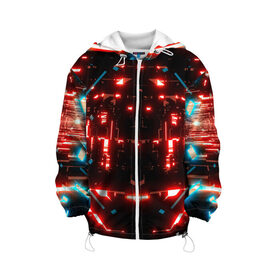 Детская куртка 3D с принтом Neon Lights в Новосибирске, 100% полиэстер | застежка — молния, подол и капюшон оформлены резинкой с фиксаторами, по бокам — два кармана без застежек, один потайной карман на груди, плотность верхнего слоя — 90 г/м2; плотность флисового подклада — 260 г/м2 | Тематика изображения на принте: blue | cyberpunk2077 | girl | neon | неон | неоновая