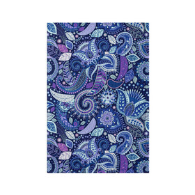 Обложка для паспорта матовая кожа с принтом ВОСТОЧНЫЙ УЗОР в Новосибирске, натуральная матовая кожа | размер 19,3 х 13,7 см; прозрачные пластиковые крепления | восток | гжель | красивый | природа | синий | сказка | узор | фиолетовый | цветы