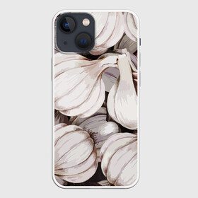 Чехол для iPhone 13 mini с принтом чеснок в Новосибирске,  |  | vegan | веган | дача | еда | зелень | овощи | серый | текстура | чеснок