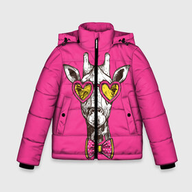 Зимняя куртка для мальчиков 3D с принтом жираф в очках в Новосибирске, ткань верха — 100% полиэстер; подклад — 100% полиэстер, утеплитель — 100% полиэстер | длина ниже бедра, удлиненная спинка, воротник стойка и отстегивающийся капюшон. Есть боковые карманы с листочкой на кнопках, утяжки по низу изделия и внутренний карман на молнии. 

Предусмотрены светоотражающий принт на спинке, радужный светоотражающий элемент на пуллере молнии и на резинке для утяжки | графика | животное | жираф | очки | ретро | рисунок жирафа | розовый | сердечки | солнечные очки | хипстер
