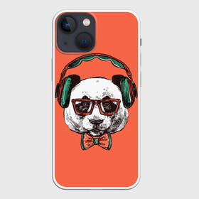 Чехол для iPhone 13 mini с принтом панда меломан в Новосибирске,  |  | винтаж | графика | меломан | музыка | наушники | очки | панда | ретро | рисунок панды | хипстер