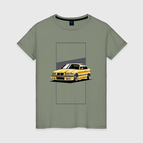 Женская футболка хлопок с принтом BMW E36 в Новосибирске, 100% хлопок | прямой крой, круглый вырез горловины, длина до линии бедер, слегка спущенное плечо | bmw | e36 | арт машина | бмв | быстрая машина | красивая машина | машина