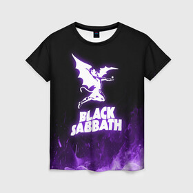 Женская футболка 3D с принтом Black Sabbath NEON в Новосибирске, 100% полиэфир ( синтетическое хлопкоподобное полотно) | прямой крой, круглый вырез горловины, длина до линии бедер | Тематика изображения на принте: black sabbath | hard rock | heavy metal | purple | блэк сабат | группы | метал | музыка | оззи осборн | рок | фиолетовый | хард рок | хэви метал