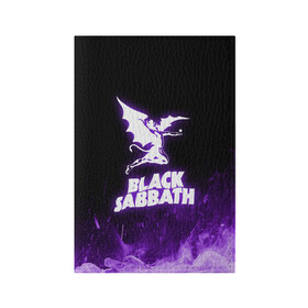 Обложка для паспорта матовая кожа с принтом Black Sabbath NEON в Новосибирске, натуральная матовая кожа | размер 19,3 х 13,7 см; прозрачные пластиковые крепления | Тематика изображения на принте: black sabbath | hard rock | heavy metal | purple | блэк сабат | группы | метал | музыка | оззи осборн | рок | фиолетовый | хард рок | хэви метал