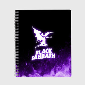 Тетрадь с принтом Black Sabbath NEON в Новосибирске, 100% бумага | 48 листов, плотность листов — 60 г/м2, плотность картонной обложки — 250 г/м2. Листы скреплены сбоку удобной пружинной спиралью. Уголки страниц и обложки скругленные. Цвет линий — светло-серый
 | Тематика изображения на принте: black sabbath | hard rock | heavy metal | purple | блэк сабат | группы | метал | музыка | оззи осборн | рок | фиолетовый | хард рок | хэви метал