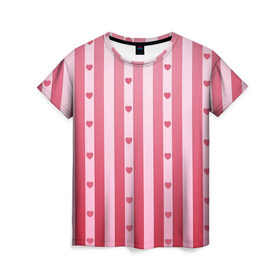 Женская футболка 3D с принтом Валентинова нежность в Новосибирске, 100% полиэфир ( синтетическое хлопкоподобное полотно) | прямой крой, круглый вырез горловины, длина до линии бедер | белый | день святого валентина | красный | линии | любовь | полосы | розовый | сердце