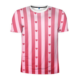 Мужская футболка 3D спортивная с принтом Валентинова нежность в Новосибирске, 100% полиэстер с улучшенными характеристиками | приталенный силуэт, круглая горловина, широкие плечи, сужается к линии бедра | белый | день святого валентина | красный | линии | любовь | полосы | розовый | сердце