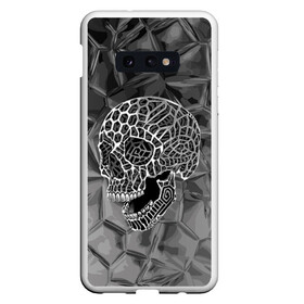 Чехол для Samsung S10E с принтом Cell skull в Новосибирске, Силикон | Область печати: задняя сторона чехла, без боковых панелей | cell | grin | jaw | metal | skull | teeth | зубы | металл | оскал | пасть | соты | череп