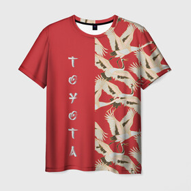 Мужская футболка 3D с принтом Toyota в Новосибирске, 100% полиэфир | прямой крой, круглый вырез горловины, длина до линии бедер | pattern | supra | toyota | гуси | гусь | журавли | журавль | красная | красный | птицы | цапли | цапля | япония | японский | японский узор