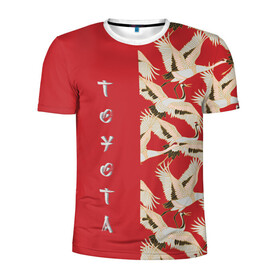 Мужская футболка 3D спортивная с принтом Toyota в Новосибирске, 100% полиэстер с улучшенными характеристиками | приталенный силуэт, круглая горловина, широкие плечи, сужается к линии бедра | pattern | supra | toyota | гуси | гусь | журавли | журавль | красная | красный | птицы | цапли | цапля | япония | японский | японский узор
