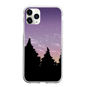 Чехол для iPhone 11 Pro матовый с принтом Лес под ночным небом в Новосибирске, Силикон |  | вечер | градиент | закат | звездное небо | звезды | лес | небо | очертание | очертание леса | сумерки | тайга | фиолетовый | черный