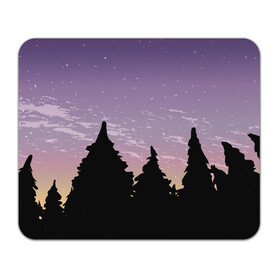 Коврик для мышки прямоугольный с принтом Лес под ночным небом в Новосибирске, натуральный каучук | размер 230 х 185 мм; запечатка лицевой стороны | вечер | градиент | закат | звездное небо | звезды | лес | небо | очертание | очертание леса | сумерки | тайга | фиолетовый | черный