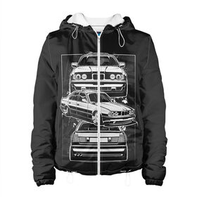 Женская куртка 3D с принтом BMW в Новосибирске, ткань верха — 100% полиэстер, подклад — флис | прямой крой, подол и капюшон оформлены резинкой с фиксаторами, два кармана без застежек по бокам, один большой потайной карман на груди. Карман на груди застегивается на липучку | auto | bmw | car | e | e34 | germany | m | m5 | series | x | авто | автомобиль | бмв | бнв | германия | машина