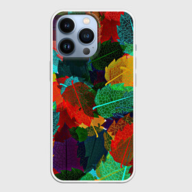 Чехол для iPhone 13 Pro с принтом Abstract Autumn Leaves в Новосибирске,  |  | абстракция | дерево | деревья | дождь | клен | лес | листики | листочки | листья | листья дуба | листья клен | листья неон | листья тропические | оранжевая | оранжевый | осень | текстура | узор | уют