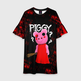 Детское платье 3D с принтом ROBLOX PIGGY - СВИНКА ПИГГИ в Новосибирске, 100% полиэстер | прямой силуэт, чуть расширенный к низу. Круглая горловина, на рукавах — воланы | pig | piggy | roblox | игра | компьютерная игра | логотип | онлайн | онлайн игра | пигги | поросенок | роблакс | роблокс | свинка | свинья