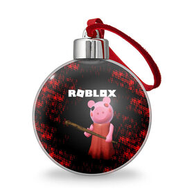 Ёлочный шар с принтом ROBLOX PIGGY - СВИНКА ПИГГИ в Новосибирске, Пластик | Диаметр: 77 мм | pig | piggy | roblox | игра | компьютерная игра | логотип | онлайн | онлайн игра | пигги | поросенок | роблакс | роблокс | свинка | свинья