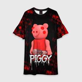 Детское платье 3D с принтом ROBLOX PIGGY - СВИНКА ПИГГИ в Новосибирске, 100% полиэстер | прямой силуэт, чуть расширенный к низу. Круглая горловина, на рукавах — воланы | Тематика изображения на принте: pig | piggy | roblox | игра | компьютерная игра | логотип | онлайн | онлайн игра | пигги | поросенок | роблакс | роблокс | свинка | свинья