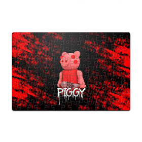 Пазл магнитный 126 элементов с принтом ROBLOX PIGGY - СВИНКА ПИГГИ в Новосибирске, полимерный материал с магнитным слоем | 126 деталей, размер изделия —  180*270 мм | Тематика изображения на принте: pig | piggy | roblox | игра | компьютерная игра | логотип | онлайн | онлайн игра | пигги | поросенок | роблакс | роблокс | свинка | свинья